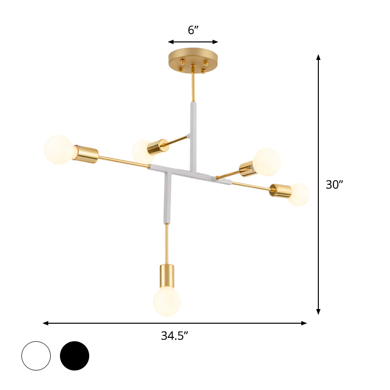 Vertical Exposed Metal Ceiling Light Postmodern 5 Heads Black/White and Gold Semi Flush Mount Chandelier Clearhalo 'Ceiling Lights' 'Close To Ceiling Lights' 'Close to ceiling' 'Semi-flushmount' Lighting' 1476060