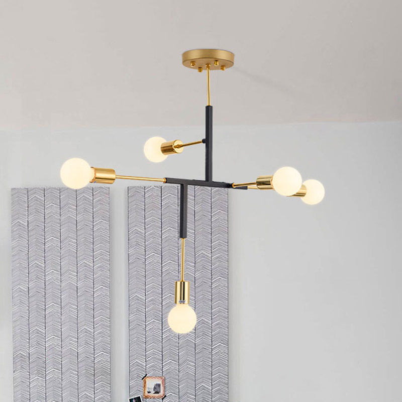 Vertical Exposed Metal Ceiling Light Postmodern 5 Heads Black/White and Gold Semi Flush Mount Chandelier Clearhalo 'Ceiling Lights' 'Close To Ceiling Lights' 'Close to ceiling' 'Semi-flushmount' Lighting' 1476061