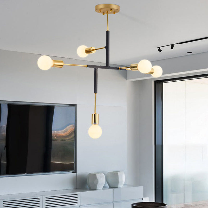 Vertical Exposed Metal Ceiling Light Postmodern 5 Heads Black/White and Gold Semi Flush Mount Chandelier Black Clearhalo 'Ceiling Lights' 'Close To Ceiling Lights' 'Close to ceiling' 'Semi-flushmount' Lighting' 1476062