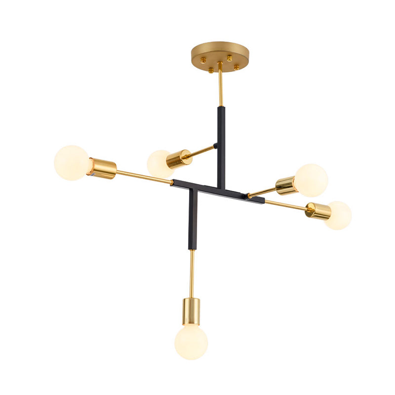 Vertical Exposed Metal Ceiling Light Postmodern 5 Heads Black/White and Gold Semi Flush Mount Chandelier Clearhalo 'Ceiling Lights' 'Close To Ceiling Lights' 'Close to ceiling' 'Semi-flushmount' Lighting' 1476063