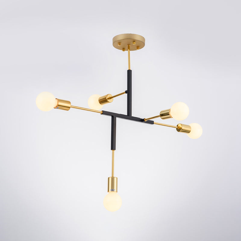 Vertical Exposed Metal Ceiling Light Postmodern 5 Heads Black/White and Gold Semi Flush Mount Chandelier Clearhalo 'Ceiling Lights' 'Close To Ceiling Lights' 'Close to ceiling' 'Semi-flushmount' Lighting' 1476064