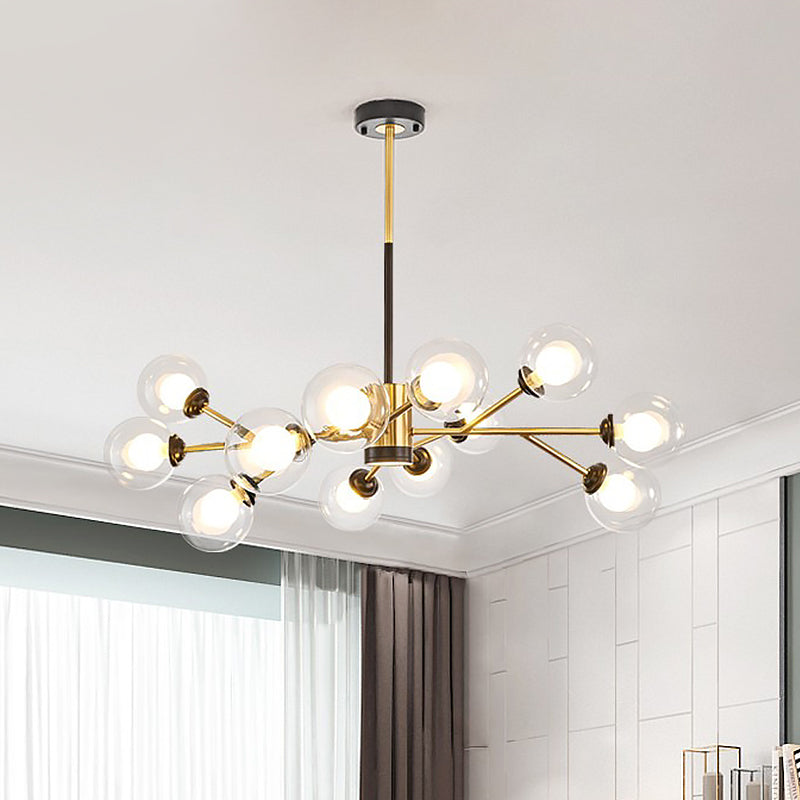 Orb Clear Glass Chandelier Postmodern Stylish 12 Bulbs Black-Gold Pendant Lamp with Branching Design Clearhalo 'Ceiling Lights' 'Chandeliers' 'Modern Chandeliers' 'Modern' Lighting' 1476071
