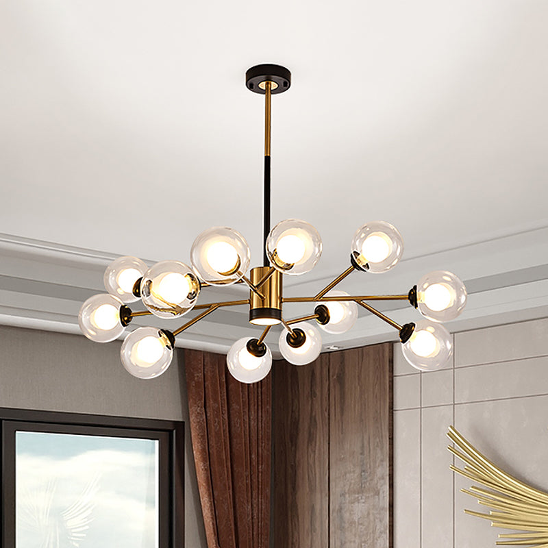 Orb Clear Glass Chandelier Postmodern Stylish 12 Bulbs Black-Gold Pendant Lamp with Branching Design Clearhalo 'Ceiling Lights' 'Chandeliers' 'Modern Chandeliers' 'Modern' Lighting' 1476072