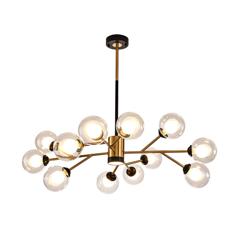 Orb Clear Glass Chandelier Postmodern Stylish 12 Bulbs Black-Gold Pendant Lamp with Branching Design Clearhalo 'Ceiling Lights' 'Chandeliers' 'Modern Chandeliers' 'Modern' Lighting' 1476073