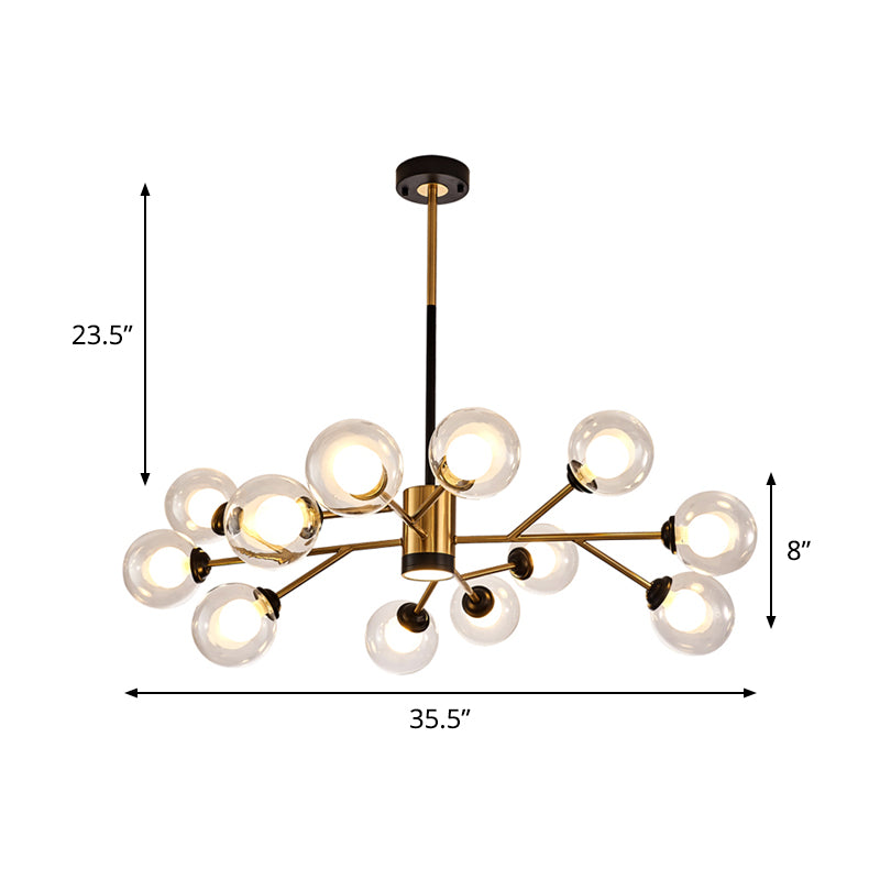 Orb Clear Glass Chandelier Postmodern Stylish 12 Bulbs Black-Gold Pendant Lamp with Branching Design Clearhalo 'Ceiling Lights' 'Chandeliers' 'Modern Chandeliers' 'Modern' Lighting' 1476074
