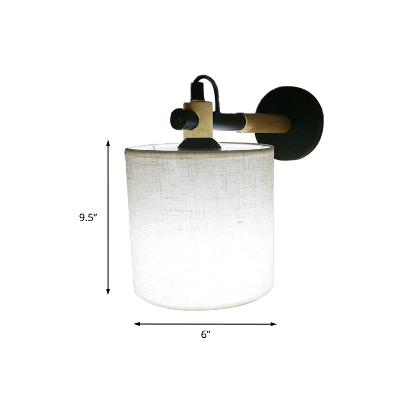 Fabric Cylindrical Sconce Wall Light Modernist 1 Light Bedroom Wall Mount Fixture with Wooden Joint in Black/White Clearhalo 'Industrial wall lights' 'Industrial' 'Middle century wall lights' 'Rustic wall lights' 'Tiffany' 'Wall Lamps & Sconces' 'Wall Lights' Lighting' 147609