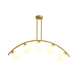 White/Clear Glass Orb Island Lamp Modernist 5 Bulbs Pendant Lighting with Brass Arch Arm for Dining Room Clearhalo 'Ceiling Lights' 'Chandeliers' 'Close To Ceiling Lights' 'Glass shade' 'Glass' 'Island Lights' Lighting' 1476093