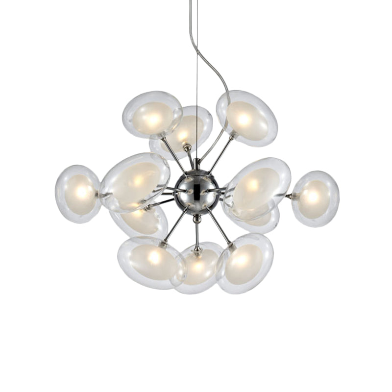 Burst Hanging Chandelier Modernist Dual Oblate Glass 12-Light Chrome Suspended Lighting Fixture Clearhalo 'Ceiling Lights' 'Chandeliers' 'Clear' 'Glass shade' 'Glass' 'Industrial' 'Island Lights' 'Modern Chandeliers' 'Modern' 'Tiffany' 'Traditional Chandeliers' Lighting' 1476106