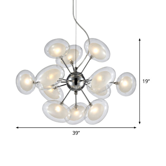 Burst Hanging Chandelier Modernist Dual Oblate Glass 12-Light Chrome Suspended Lighting Fixture Clearhalo 'Ceiling Lights' 'Chandeliers' 'Clear' 'Glass shade' 'Glass' 'Industrial' 'Island Lights' 'Modern Chandeliers' 'Modern' 'Tiffany' 'Traditional Chandeliers' Lighting' 1476108