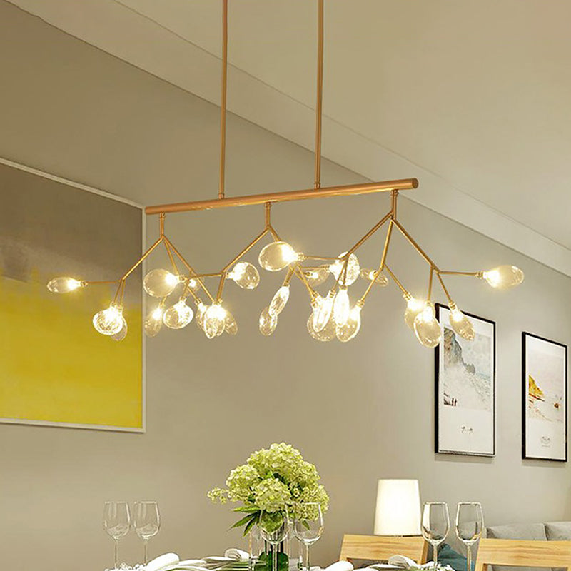 Firefly Hanging Island Light Modernist Clear Glass Dining Table Ceiling Pendant in Black/Gold Clearhalo 'Ceiling Lights' 'Chandeliers' 'Glass shade' 'Glass' 'Island Lights' Lighting' 1476119