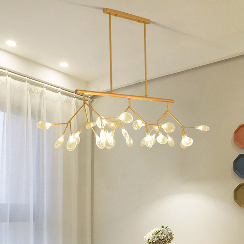 Firefly Hanging Island Light Modernist Clear Glass Dining Table Ceiling Pendant in Black/Gold Gold Clearhalo 'Ceiling Lights' 'Chandeliers' 'Glass shade' 'Glass' 'Island Lights' Lighting' 1476120