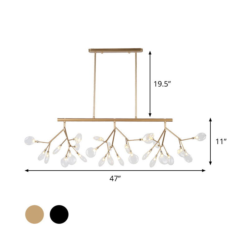 Firefly Hanging Island Light Modernist Clear Glass Dining Table Ceiling Pendant in Black/Gold Clearhalo 'Ceiling Lights' 'Chandeliers' 'Glass shade' 'Glass' 'Island Lights' Lighting' 1476123