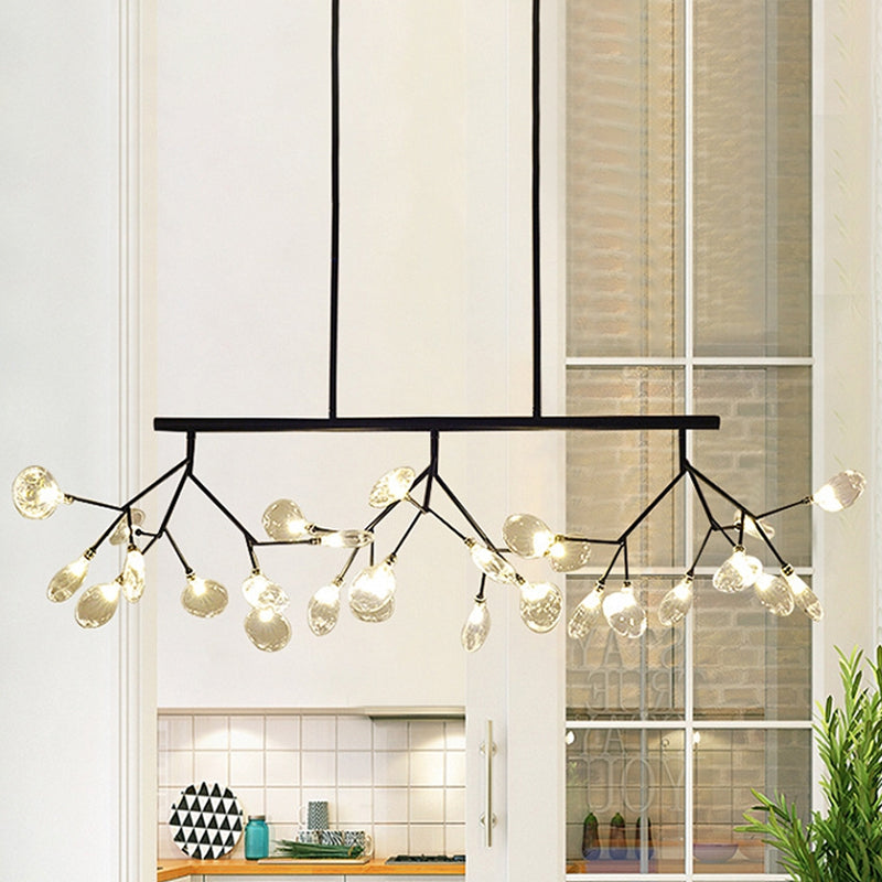 Firefly Hanging Island Light Modernist Clear Glass Dining Table Ceiling Pendant in Black/Gold Clearhalo 'Ceiling Lights' 'Chandeliers' 'Glass shade' 'Glass' 'Island Lights' Lighting' 1476124