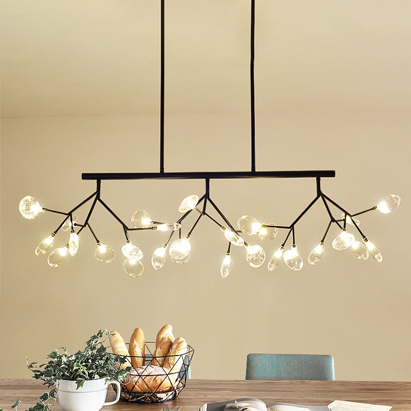 Firefly Hanging Island Light Modernist Clear Glass Dining Table Ceiling Pendant in Black/Gold Black Clearhalo 'Ceiling Lights' 'Chandeliers' 'Glass shade' 'Glass' 'Island Lights' Lighting' 1476125