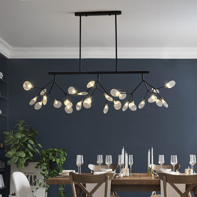 Firefly Hanging Island Light Modernist Clear Glass Dining Table Ceiling Pendant in Black/Gold Clearhalo 'Ceiling Lights' 'Chandeliers' 'Glass shade' 'Glass' 'Island Lights' Lighting' 1476126