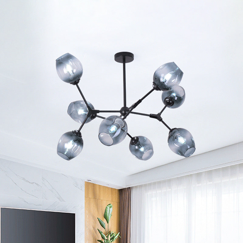 Gradient Blue Glass Branched Semi Flush Modernism 8-Head Flush Mount Ceiling Chandelier for Living Room Blue Clearhalo 'Ceiling Lights' 'Chandeliers' 'Close To Ceiling Lights' 'Close to ceiling' 'Glass shade' 'Glass' 'Semi-flushmount' Lighting' 1476153