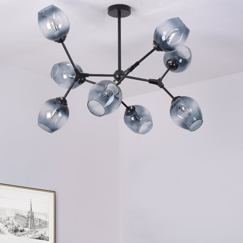 Gradient Blue Glass Branched Semi Flush Modernism 8-Head Flush Mount Ceiling Chandelier for Living Room