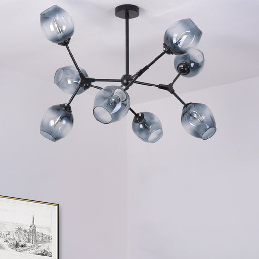 Gradient Blue Glass Branched Semi Flush Modernism 8-Head Flush Mount Ceiling Chandelier for Living Room Clearhalo 'Ceiling Lights' 'Chandeliers' 'Close To Ceiling Lights' 'Close to ceiling' 'Glass shade' 'Glass' 'Semi-flushmount' Lighting' 1476154