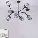 Gradient Blue Glass Branched Semi Flush Modernism 8-Head Flush Mount Ceiling Chandelier for Living Room