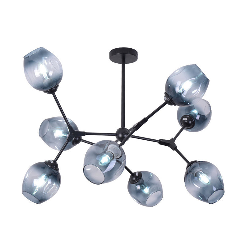 Gradient Blue Glass Branched Semi Flush Modernism 8-Head Flush Mount Ceiling Chandelier for Living Room Clearhalo 'Ceiling Lights' 'Chandeliers' 'Close To Ceiling Lights' 'Close to ceiling' 'Glass shade' 'Glass' 'Semi-flushmount' Lighting' 1476155