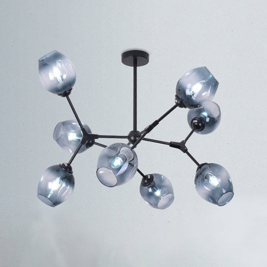 Gradient Blue Glass Branched Semi Flush Modernism 8-Head Flush Mount Ceiling Chandelier for Living Room Clearhalo 'Ceiling Lights' 'Chandeliers' 'Close To Ceiling Lights' 'Close to ceiling' 'Glass shade' 'Glass' 'Semi-flushmount' Lighting' 1476156