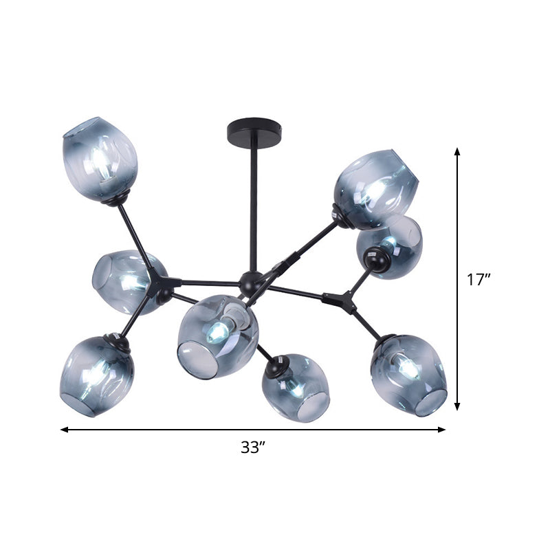 Gradient Blue Glass Branched Semi Flush Modernism 8-Head Flush Mount Ceiling Chandelier for Living Room Clearhalo 'Ceiling Lights' 'Chandeliers' 'Close To Ceiling Lights' 'Close to ceiling' 'Glass shade' 'Glass' 'Semi-flushmount' Lighting' 1476157