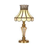 1 Bulb Scalloped Night Table Lamp Traditional Gold Finish Beige Glass Nightstand Lighting with Crystal Accent Clearhalo 'Lamps' 'Table Lamps' Lighting' 1476179