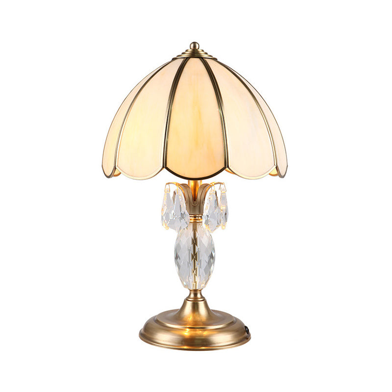 1 Light Beige Glass Table Lighting Classic Gold Dome Bedroom Night Lamp with Clear Crystal Accent Clearhalo 'Lamps' 'Table Lamps' Lighting' 1476184