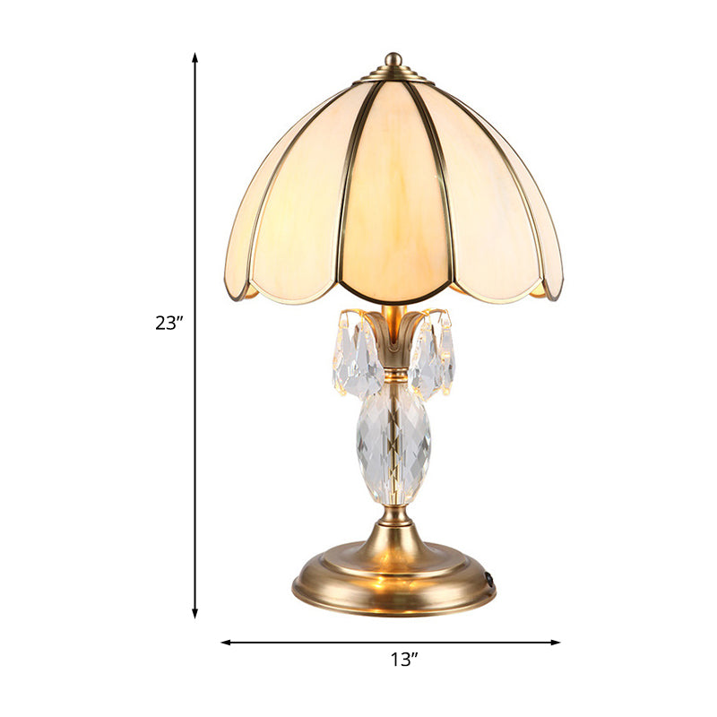 1 Light Beige Glass Table Lighting Classic Gold Dome Bedroom Night Lamp with Clear Crystal Accent Clearhalo 'Lamps' 'Table Lamps' Lighting' 1476185