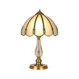 1 Bulb Night Table Lamp Vintage Scalloped Shade Beige/Frosted Glass Nightstand Light in Gold with Clear Crystal Accent Clearhalo 'Lamps' 'Table Lamps' Lighting' 1476199