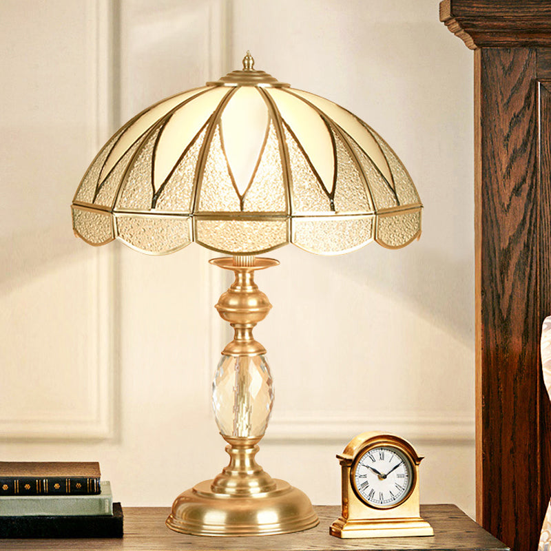 Gold 1 Head Table Light Colonial Beige and Frosted Glass Dome 12"/16" Wide Nightstand Lamp for Bedside Clearhalo 'Lamps' 'Table Lamps' Lighting' 1476206
