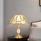 Gold 1 Head Table Light Colonial Beige and Frosted Glass Dome 12"/16" Wide Nightstand Lamp for Bedside Clearhalo 'Lamps' 'Table Lamps' Lighting' 1476207