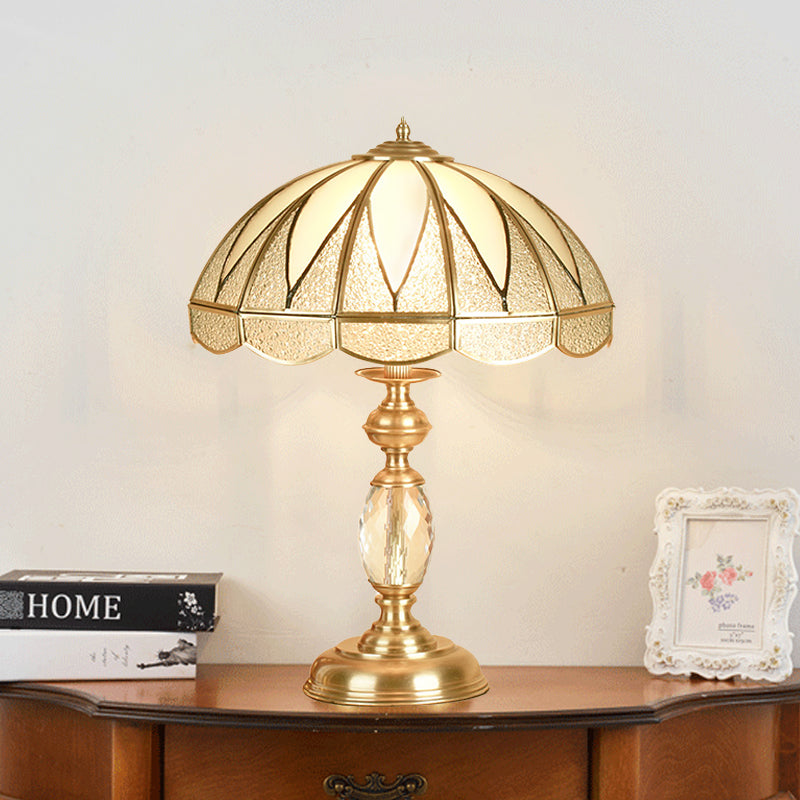 Gold 1 Head Table Light Colonial Beige and Frosted Glass Dome 12"/16" Wide Nightstand Lamp for Bedside Gold 16" Clearhalo 'Lamps' 'Table Lamps' Lighting' 1476208