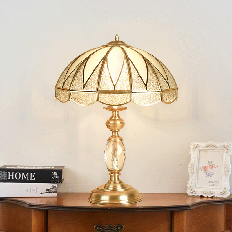 Gold 1 Head Table Light Colonial Beige and Frosted Glass Dome 12"/16" Wide Nightstand Lamp for Bedside Gold 16" Clearhalo 'Lamps' 'Table Lamps' Lighting' 1476208