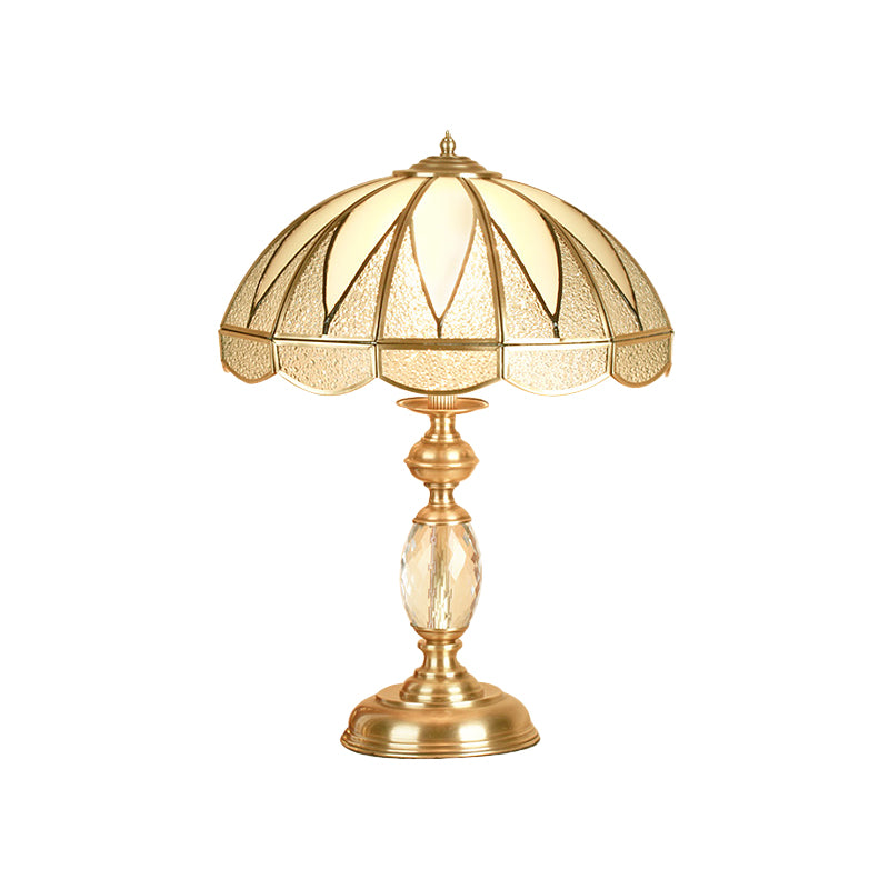 Gold 1 Head Table Light Colonial Beige and Frosted Glass Dome 12"/16" Wide Nightstand Lamp for Bedside Clearhalo 'Lamps' 'Table Lamps' Lighting' 1476209