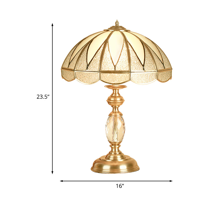 Gold 1 Head Table Light Colonial Beige and Frosted Glass Dome 12"/16" Wide Nightstand Lamp for Bedside Clearhalo 'Lamps' 'Table Lamps' Lighting' 1476210