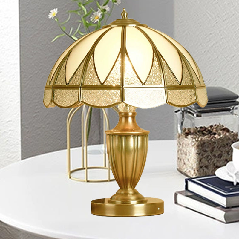 Gold 1 Head Table Light Colonial Beige and Frosted Glass Dome 12"/16" Wide Nightstand Lamp for Bedside Clearhalo 'Lamps' 'Table Lamps' Lighting' 1476211