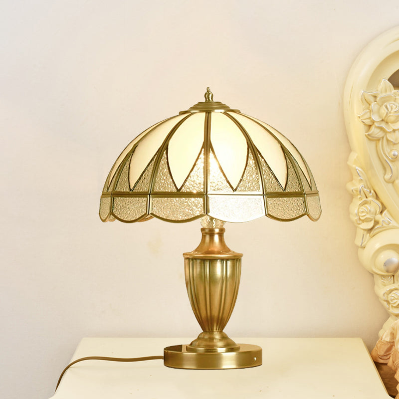 Gold 1 Head Table Light Colonial Beige and Frosted Glass Dome 12"/16" Wide Nightstand Lamp for Bedside Clearhalo 'Lamps' 'Table Lamps' Lighting' 1476212