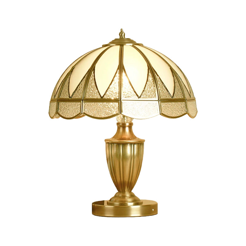Gold 1 Head Table Light Colonial Beige and Frosted Glass Dome 12"/16" Wide Nightstand Lamp for Bedside Clearhalo 'Lamps' 'Table Lamps' Lighting' 1476214