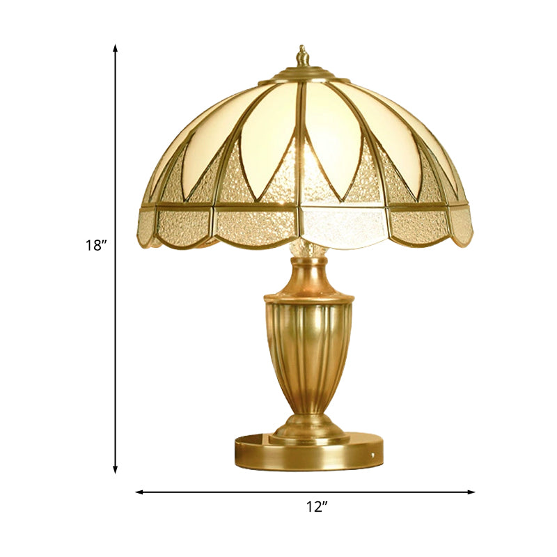 Gold 1 Head Table Light Colonial Beige and Frosted Glass Dome 12"/16" Wide Nightstand Lamp for Bedside Clearhalo 'Lamps' 'Table Lamps' Lighting' 1476215