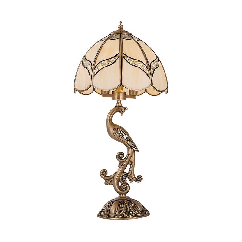 1/2-Light Dome/Bowl Night Lamp Traditional Gold Finish White Glass Nightstand Light with Peacock/Elliptical Frame Design Clearhalo 'Lamps' 'Table Lamps' Lighting' 1476219