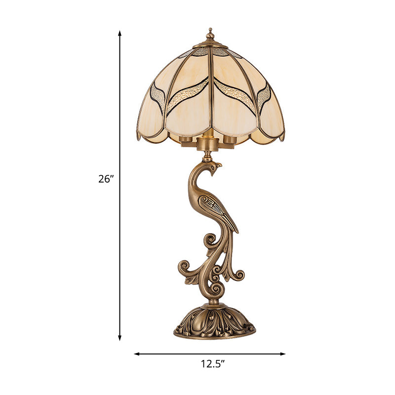 1/2-Light Dome/Bowl Night Lamp Traditional Gold Finish White Glass Nightstand Light with Peacock/Elliptical Frame Design Clearhalo 'Lamps' 'Table Lamps' Lighting' 1476220