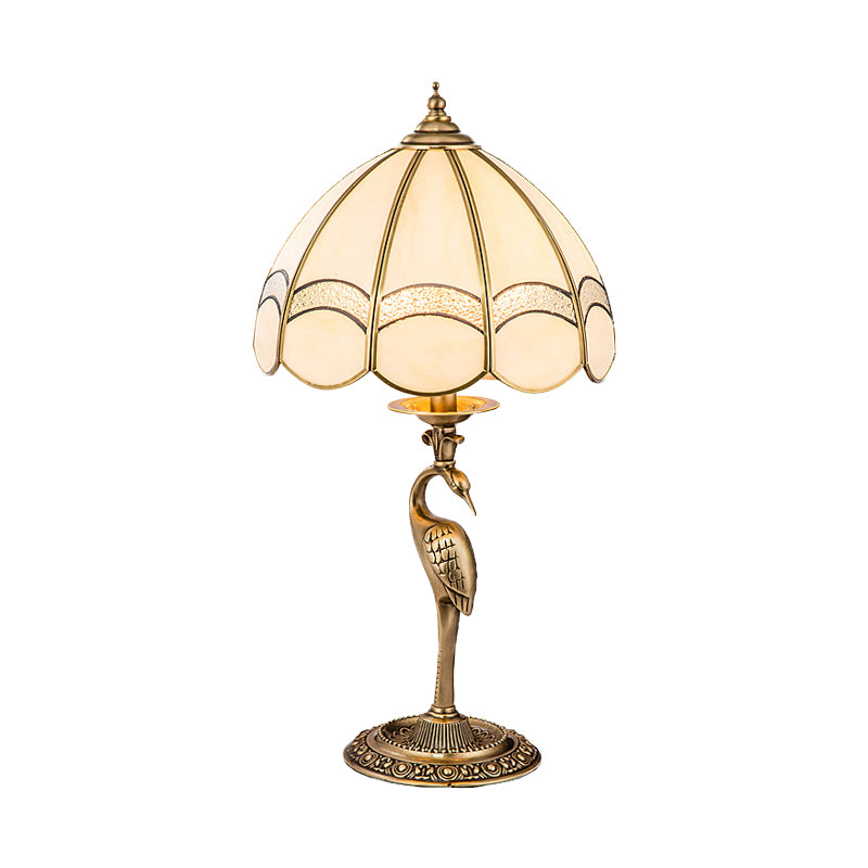 1/2-Light Dome/Bowl Night Lamp Traditional Gold Finish White Glass Nightstand Light with Peacock/Elliptical Frame Design Clearhalo 'Lamps' 'Table Lamps' Lighting' 1476229