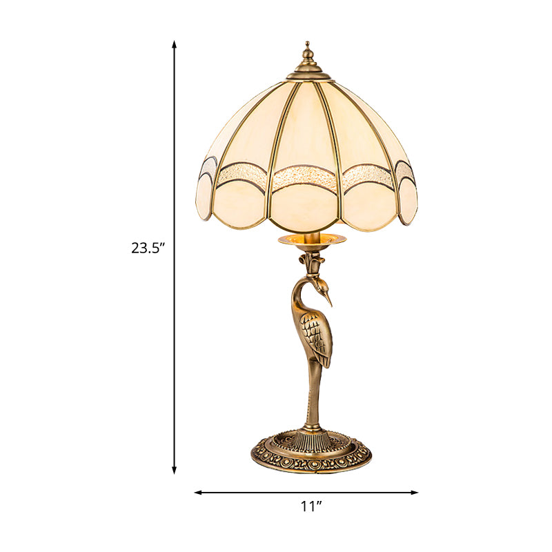 1/2-Light Dome/Bowl Night Lamp Traditional Gold Finish White Glass Nightstand Light with Peacock/Elliptical Frame Design Clearhalo 'Lamps' 'Table Lamps' Lighting' 1476230