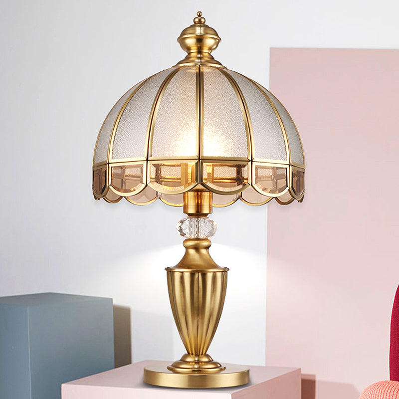 1 Head Frosted Glass Night Light Colonialism Gold Dome Shade Bedroom Metal Table Lamp with Clear Crystal Accent Gold Clearhalo 'Lamps' 'Table Lamps' Lighting' 1476231