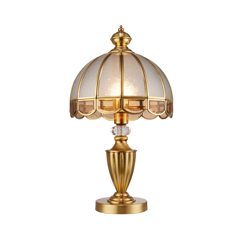 1 Head Frosted Glass Night Light Colonialism Gold Dome Shade Bedroom Metal Table Lamp with Clear Crystal Accent Clearhalo 'Lamps' 'Table Lamps' Lighting' 1476234