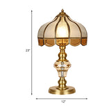 1 Bulb Night Lighting Colonial Scalloped Opal Glass Nightstand Lamp in Gold with Clear Crystal Drop Clearhalo 'Lamps' 'Table Lamps' Lighting' 1476245