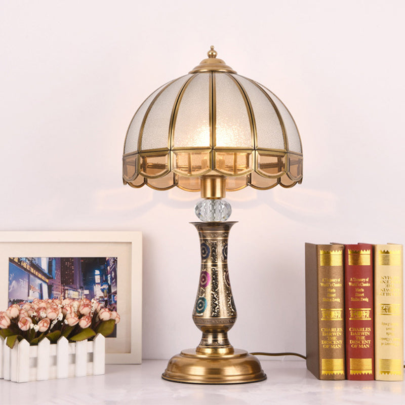 1 Light Night Table Light Country Bedroom Metal Nightstand Lighting with Dome Frosted Glass Shade in Gold Clearhalo 'Lamps' 'Table Lamps' Lighting' 1476248