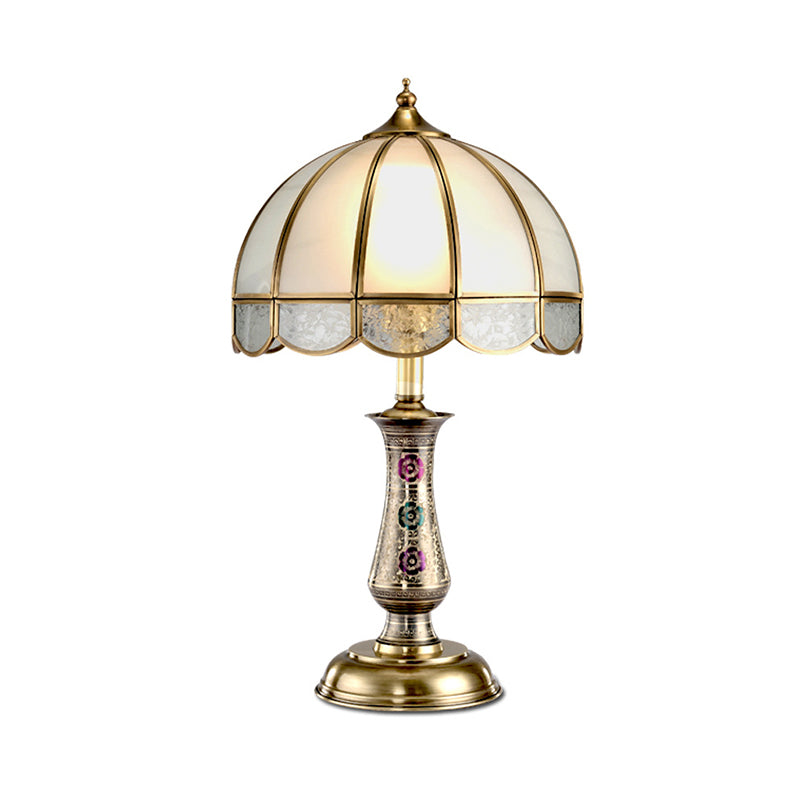 1 Light Night Table Light Country Bedroom Metal Nightstand Lighting with Dome Frosted Glass Shade in Gold Clearhalo 'Lamps' 'Table Lamps' Lighting' 1476249