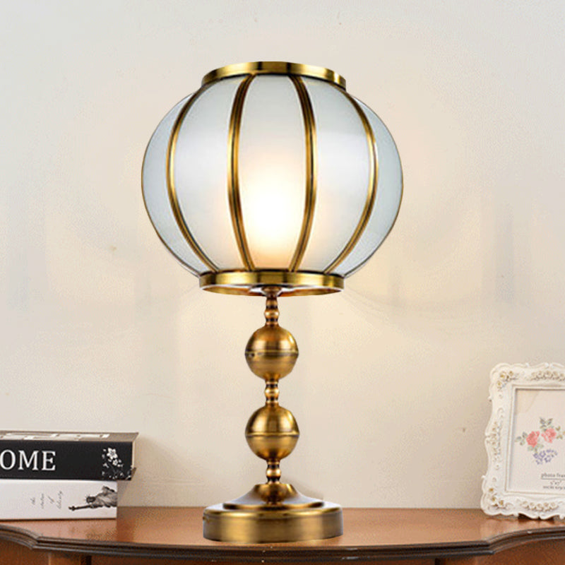 Lantern Bedroom Night Table Lamp Colonial Style Opal Glass 1-Light Gold Finish Nightstand Light with Metal Ball Deco Clearhalo 'Lamps' 'Table Lamps' Lighting' 1476253